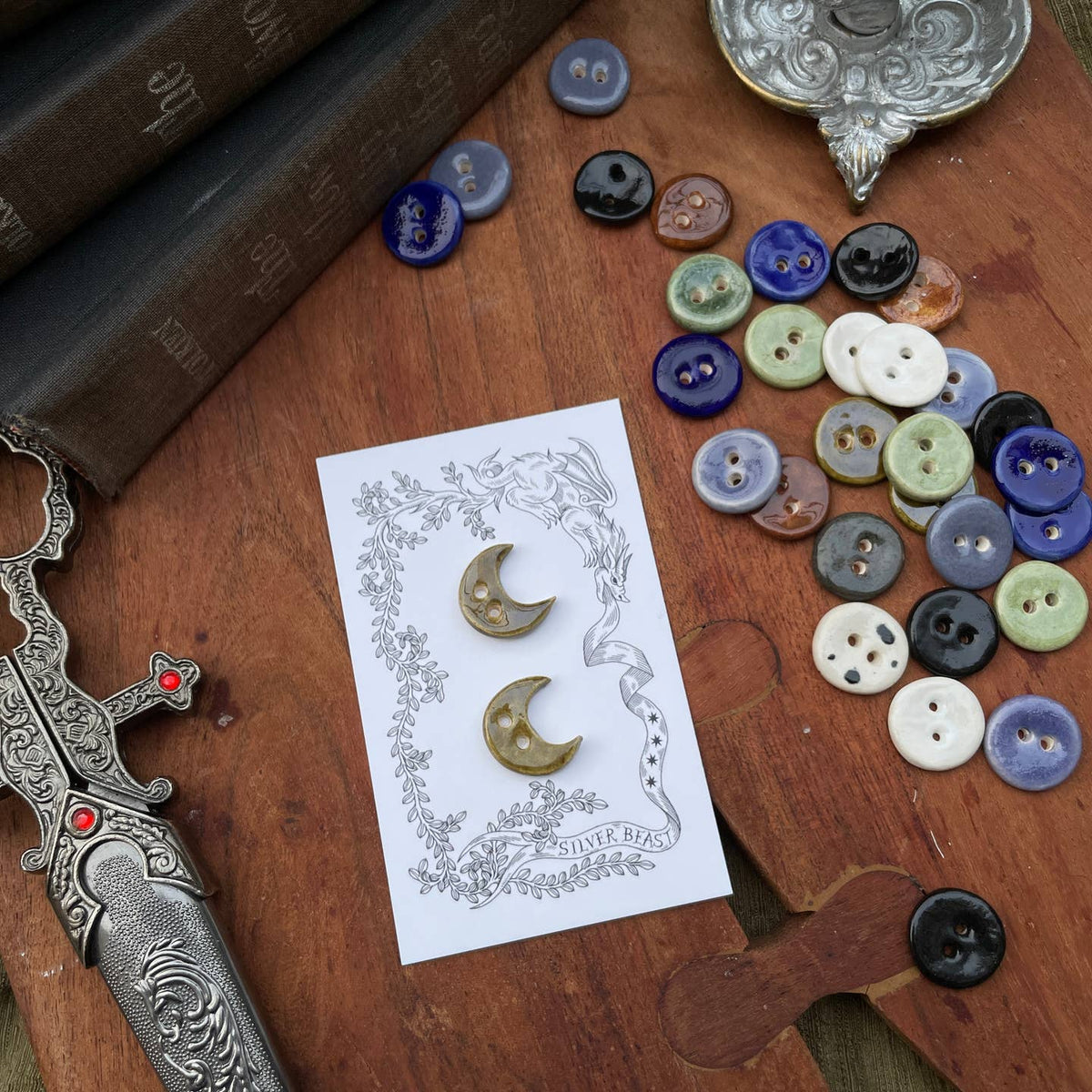 Silver Beast Studio Moon Buttons- Set of 2 (18mm)
