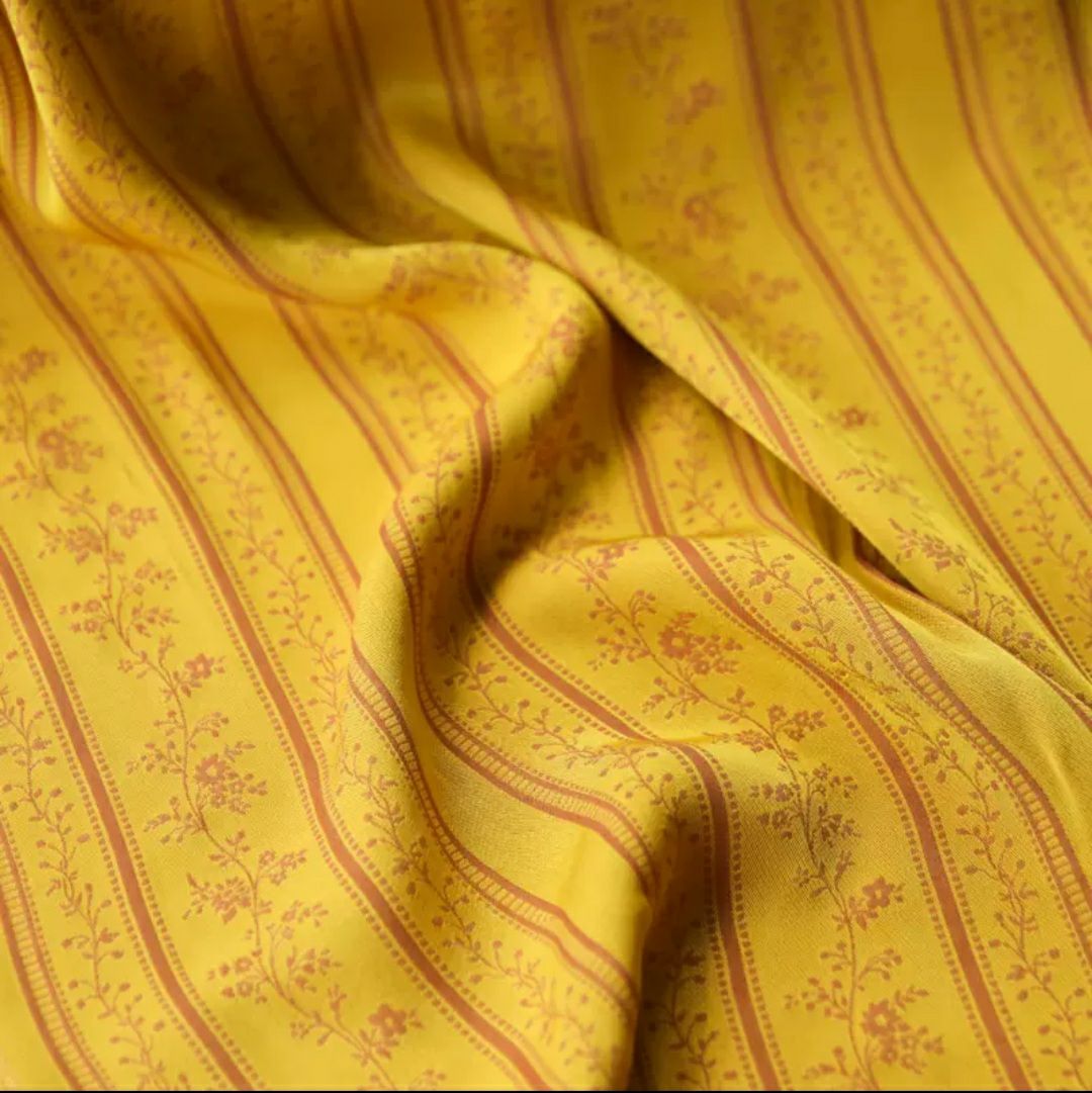 Golden Floral Stripe Jacquard Cotton Tencel